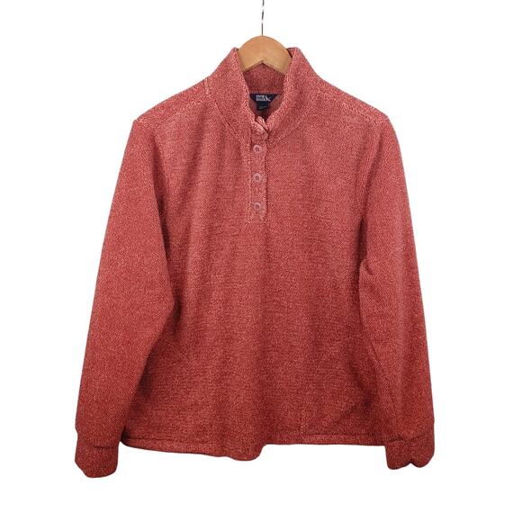 Eddie Bauer Women's 1/4 Button Fleece Pullover Sweater Size L Mauve Cozy Outdoor - Picture 1 of 10